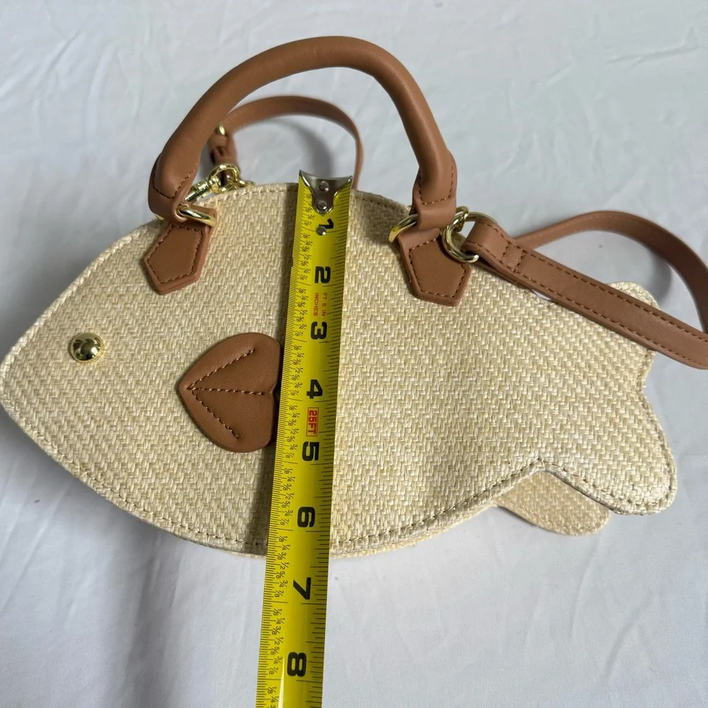 Betsey Johnson Beige Fish-Shaped Crossbody with Brown Trim